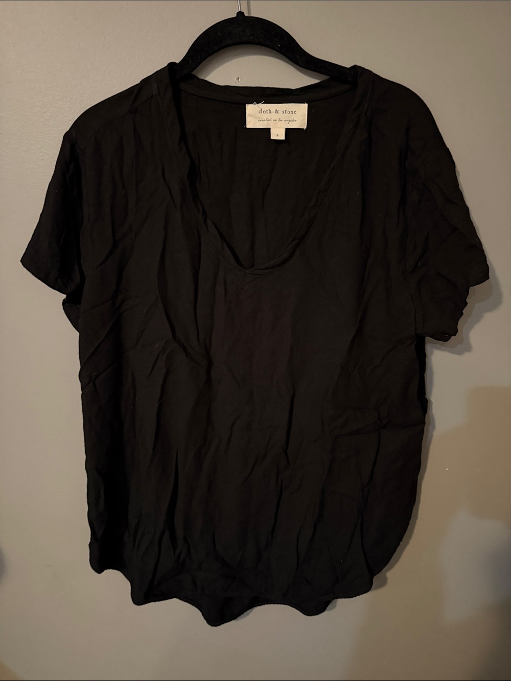 cloth & stone Black V-Neck Short Sleeve Tee Large